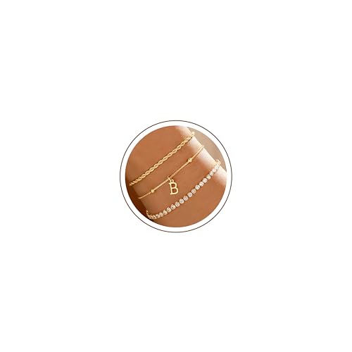 JIAOGE Bridesmaid Gifts for Women - Initial B Bracelets for Women Maid of Honor Bridal Shower Gifts for Bride Dainty Gold Bracelets for Women Non Tarnish Gold Jewelry Set