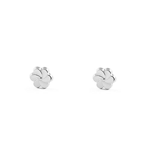 Pendientes Niña Oro blanco Flor petalos lisa (9kts)