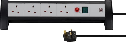 Brennenstuhl Premium Office-Line FB, Cable de extensión de 5 vías para Escritorio (Interruptor y Cable de 3 m, con botón de Fusible de Seguridad, Fabricado en Alemania), Color Gris/Negro