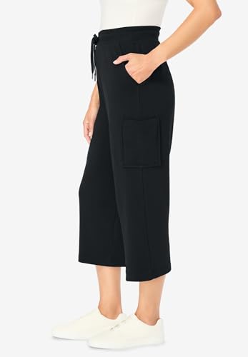 Woman Within Plus Size Petite Knit Cargo Capri - 14/16, Black3