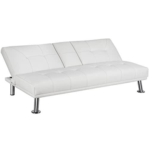 Yaheetech Modern Faux Leather Futon Set Convertible Recliner Sleeper Fold Up & Down Loveseat Reversible Daybed Guest Bed, 3 Angles Adjustable, 2 Cup-Holders, Up to 772 lbs, White Yaheetech Modern Faux Leather Futon Set Convertible Recliner Sleeper Fold Up & Down Loveseat Reversible Daybed Guest Bed, 3 Angles Adjustable, 2 Cup-Holders, Up to 772 lbs, White