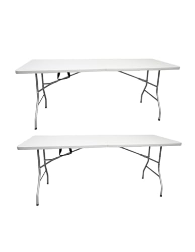 Jardin202   Mesa Plegable Rectangular 180x70x74cm Catering | Mesa Resina con Patas de Acero Plegable para Eventos y terrazas | 2 Unidades (Blanca)