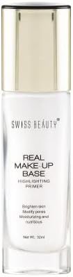 Swiss Beauty Real Makeup Base Highlighting Primer| Skin-Hydrating Poreless Primer With Natural Glow Finish For Face Makeup |Shade - 01 Natural Tint, 32Ml