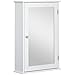 Armoire Murale de Salle de Bain avec Miroir - Armoire à Glace - Placard de Rangement Toilettes - 1 Porte, 2 étagères - Verre MDF Blanc