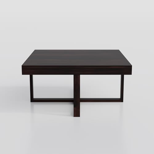 ENfurnish Solid Sheesham Wood Coffee Table With 4 Stool | Square Centre Table With Stool | Center Table With 4 Stools For Living Room | Patio Table With 4 Puffy For Home | Walnut Finish, Pre Assembled