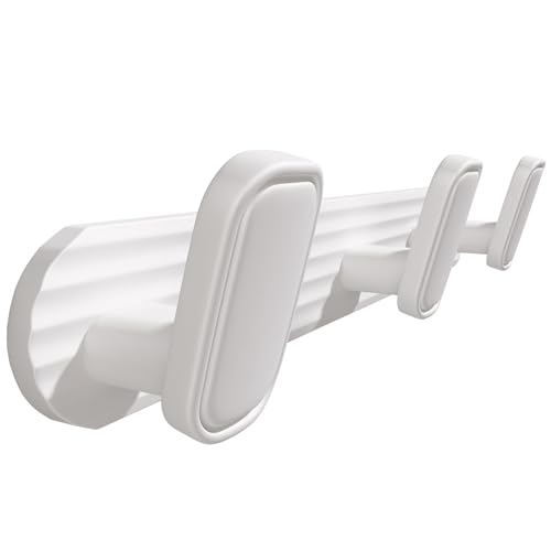 Perchero de pared blanco, 3 ganchos de metal para colgar sombreros, bolsos y batas, gancho de toalla para baños y entrada (paquete de 1)