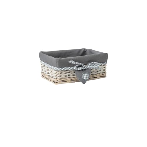 Woodluv Grey Wicker Rectangular Storage Gift Hamper Basket With Removable Lining - Small