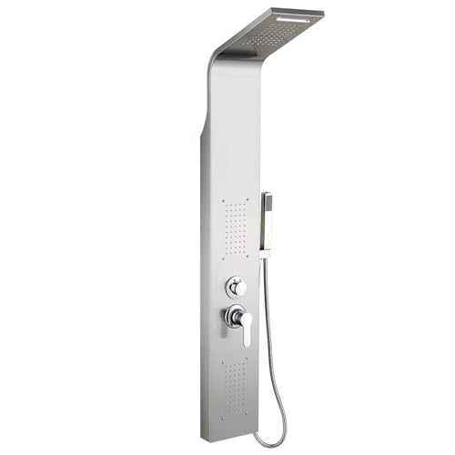 MUL BOUTICA Columna de Ducha Hidromasaje Ajustable, Sistema Termostático Con Ducha y Cascada Para Cambiar La Temperatura y El Flujo De Agua (Plata, S3)