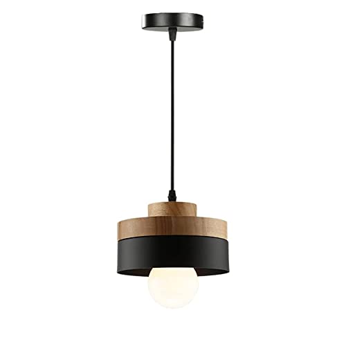 Suspension E27 en bois et fer forgé noir style industriel nordique MMRTDJDR