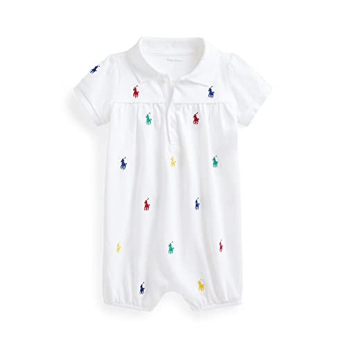 Polo Ralph Lauren Baby Girls Bubble Shortall (White All Over Pony, 3 Months)