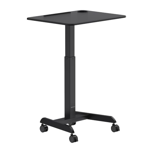 Image of Mount-It! Laptop Cart Rolling Desk Adjustable Height with 28.5 inch x 22 inch Tabletop, Ergonomic Sit-Stand Workstation on Wheels Portable for Home Office, Dorm, Classroom, Black