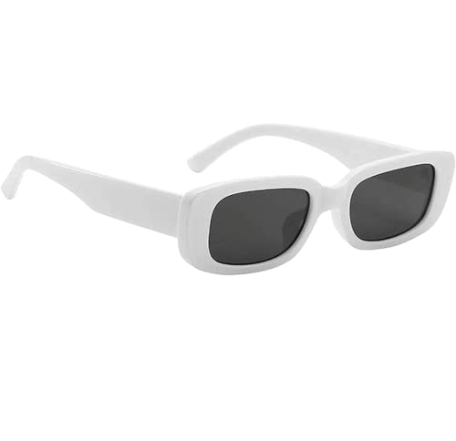 Image of Retro Rectangle Sunglasses for Women & Men | UV400 Protection | Trendy Thick Frame Fashion Eyewear | Lightweight Casual Shades | Black & White Combo Pack