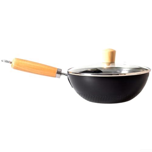 Sandyseptember 20cm Japanese Style Wrought Iron Small Wok Pan, Nonstick for Single Serving, for Induction, Gas, Stoves(B-24CM)