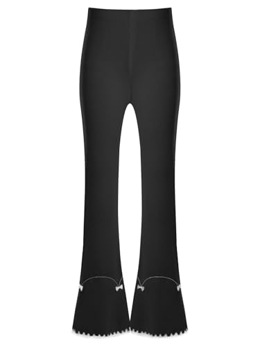 Kids Girls Elastic Waist Flare Leggings Ribbed Knit Bell Bottoms Pants Casual Fall Embroidery Plush Hem Trousers3