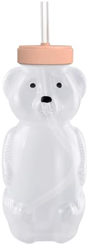 Image of Honey Bear Straw Cups for Babies 1 pack, 8oz straw bear cup with improved safety lid design, honeybear baby cup straw, Leak-Proof & Food-Grade & BPA Free (PEACH)