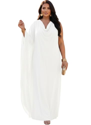 Image of KOH KOH Womens Long Cowl Neck Flowy Grecian Goddess Cape Sleeve Maxi Dress