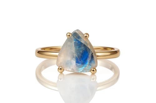 Bague pierre de lune pour femme : anneaux empilables délicats en or rose