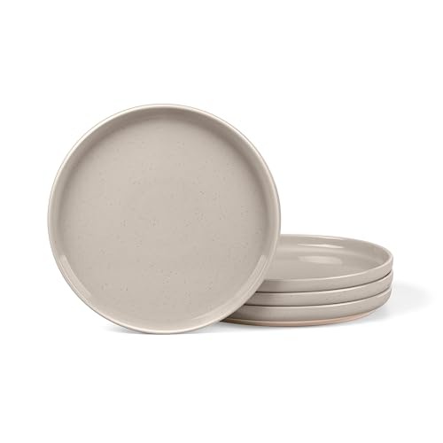 Image of LIANYU 4Pcs Stoneware Dinner Plates Set, 7.75 Inch Porcelain Salad Plates, High Edge Dessert Serving Dishes Set for Kitchen Dining, Microwave & Dishwasher & Oven Safe, Scratch Resistant, Milky Brown