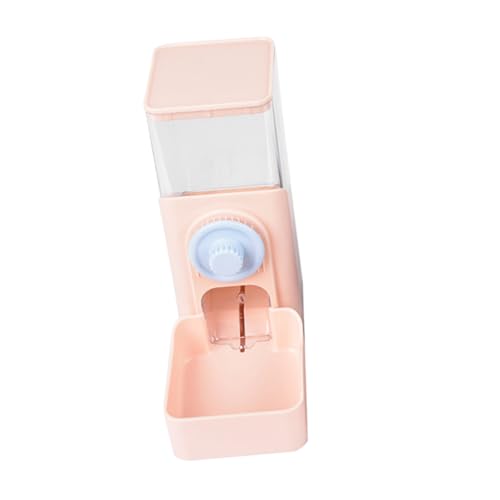 ノーブランド品 ウサギ用自動給餌器 吊り下げ式ペットフードディスペンサー 角型設計で掃除簡単 犬猫対応 実用的な餌やりアクセサリー ピンクカラ