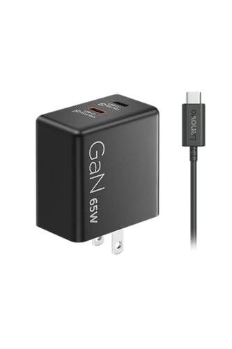 Image of Lenovo Dual USB-C 65W GaN Charger, 2 USB-C Ports, for Laptops /Tablets & Phones & More, Compact Size, Foldable Plug, Includes 1.5m USB C Cable, Model /Type: CC65, Black
