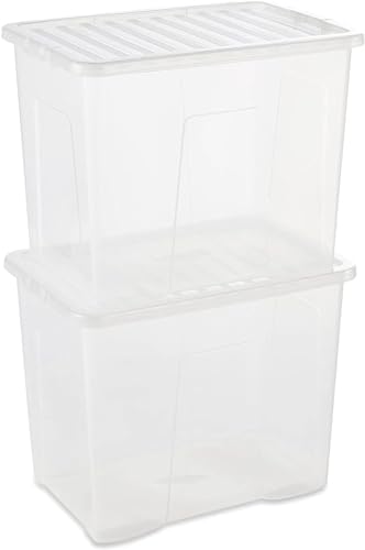 STORM TRADING GROUP 3 Pieces 80L Plastic Storage Boxes With Lids 80 Litres Transparent Clear Large Size Stackable See Through Box