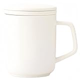 Vyloky Ceramic Tea Infuser Mug with Filter, 375ml Roman Design & Matte Finish | Heat-Resistant | Choose Single or Set of 4 | Home & Office (Alpine White)