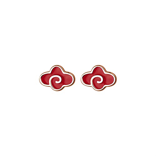 Boucles d'oreilles dames 925 argent avec émail rouge en motif nuage