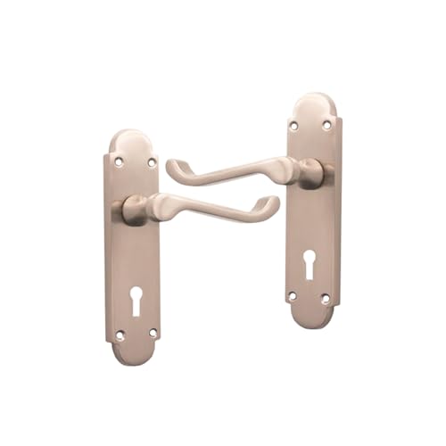 Infinity Decor Victorian Scroll Lever Lock on Shaped Backplate Internal Door Handle Set, Ideal for All Types of Internal Doors 165mm Long x 40mm Wide Backplate in Various Finishes (Satin Nickel)