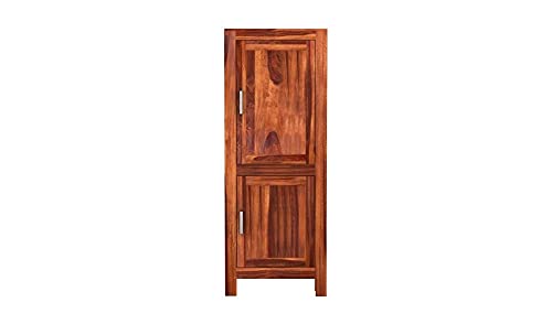 Image of Wooden Wardrobe for Bedroom, Almirah with Double Door & Multiple Shelves Storage, Solid Sheesham Wood, Honey Finish