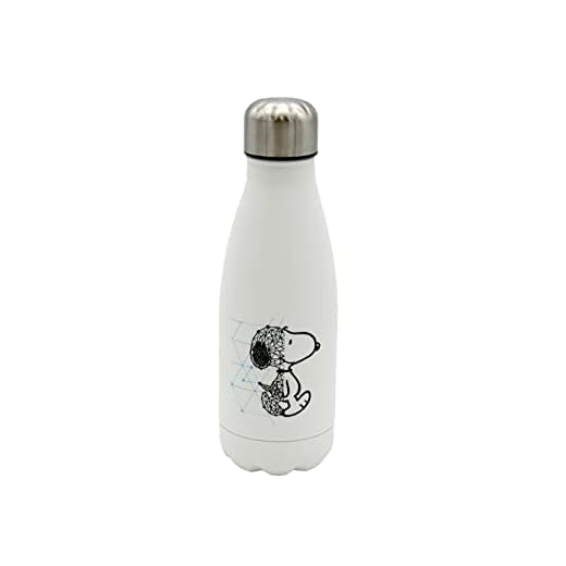 Snoopy - Botella Agua de Acero Inoxidable, Cierre Hermético, con Diseño Snoopy, 550 ml, Color Blanco, Producto Oficial (CyP Brands)
