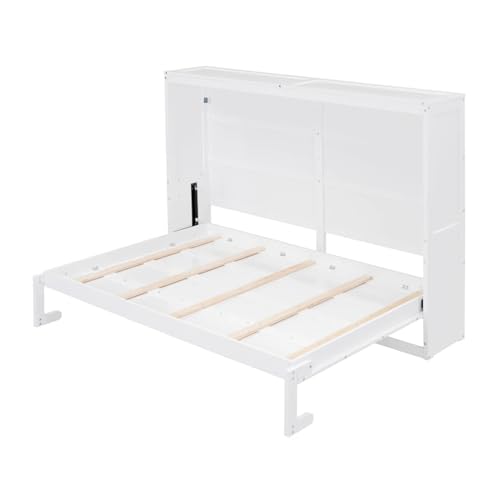 Tiiiopkvvv Bett in voller Größe, zusammenklappbar, verstecktes schlichtes Design, kann in einen Schrank gefaltet werden, kein Boxspringbett erforderlich, rutschfest (Weiß, Einheitsgröße) – Bild 4