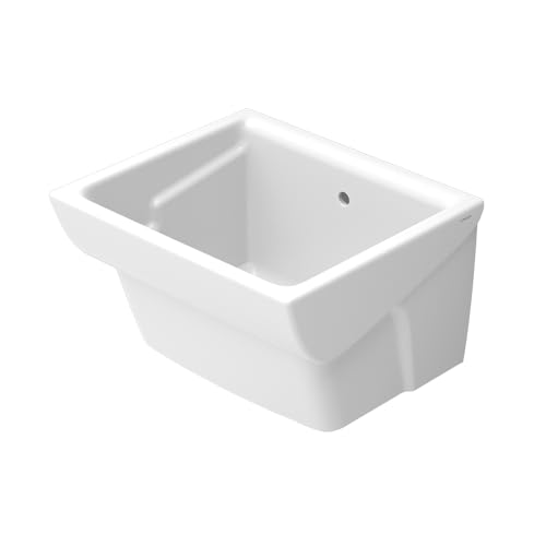 Pilozzo Lavatoio 60x50 Cm Da Appoggio Con Vasca In Ceramica Bianca Lucida Linea Messico, Completo Di Foro Troppo Pieno