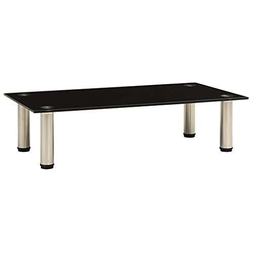 Mhdvray TV Lowboard 60x35x17 cm aus Schwarzem Hartglas mit Edelstahlrahmen Modernes Fernsehtisch Design Robust und Langlebig für Wohnzimmer Schlafzimmer Flur