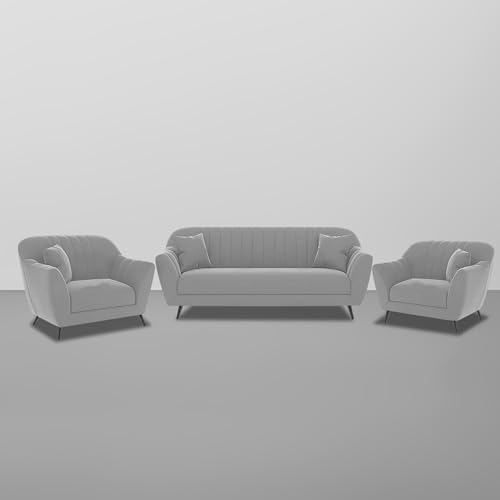 Image of Atticus 3+1+1 Seater Sofa Set for Living Room (Grey Colour) Premium Fabric Sofa