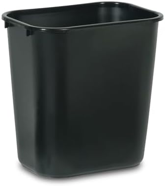 Rubbermaid Commercial Products Wastebasket, 7 Gallon, 28 Qt, Black Plastic Wastebasket for Bedroom, Bathroom, Office, Fits Under Desk, Sink, Cabinet, 4-Pack