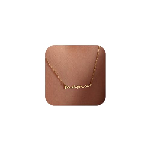 SLOONG Mama Necklaces for Women, Gifts for Mother, 14K Gold Plated Dainty Necklace Non Tarnish Jewelry, Gifts for New Mom
