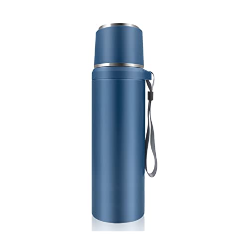 Termos Traza Traza de viaje Termos de acero inoxidable Termos portátil Aislamiento botella de agua caliente con copa de té al aire libre 500/800/1000ml (800 ml, azul)