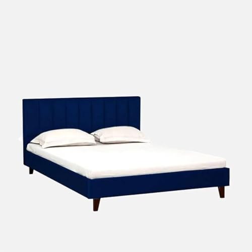 Image of Wooden Modern Upholstered King Size Bed for Bedroom | Wooden Double Bed Without Storage | Platform Cot Upholstered Bed with Upholstery Fabric | Engineered Wood | 6.5 x 6 Ft | Blue-B