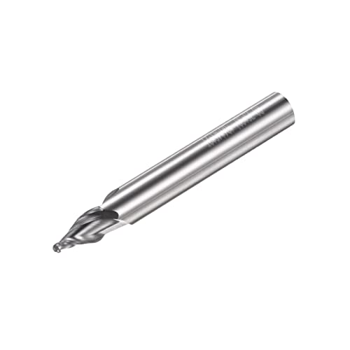 sourcing map Tapered Ball Nose End Mill, Uncoated Solid Carbide 2 Flute Spiral Milling Cutter, 0.75mm Radius, 1.5mm Diameter, 6mm Shank, 45mm Length, 30 Degree Angle