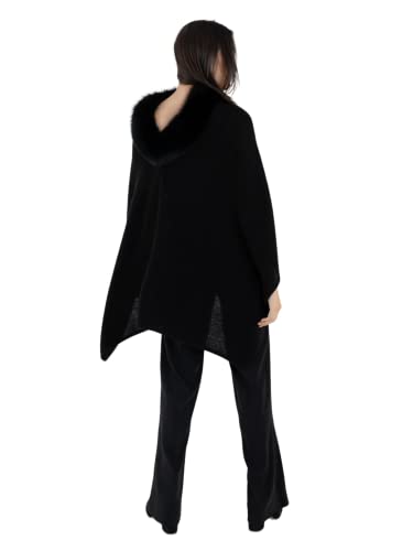 Luxe100% Cashmere Windchill Fox Trim Dress Topper Poncho: One-Size Cashmere Wrap Poncho - Lightweight, soft & Cozy4
