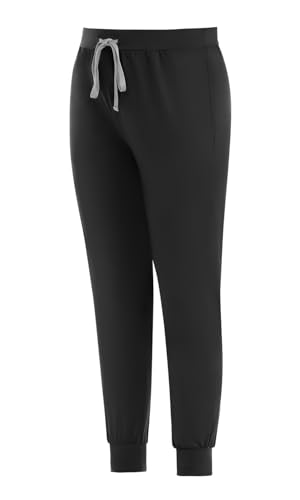 Eadflie Scrub Pants for Woman with Zippered Pocket, Slim - fit Jogger Pants, Lightweight, Ultra Soft, 4-Way Stretch Fabric (Black/L)