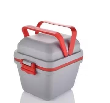 Image of Airtight Lunch Boxes Set - Buy 1 Get 1 Free + Free Pillar | 3-Compartment Tiffin with Handle & Push Lock | Plastic Lunch Boxes for Kids, Office & Travel (Blue & Grey) Lunch box 011 blue&grey