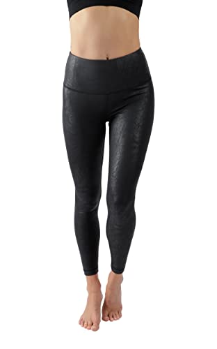 90 Degree By Reflex Damen Leggings mit hoher Taille, kniebefest, knöchellang, bedruckte Leggings, Cracked Black, X-Klein Cover