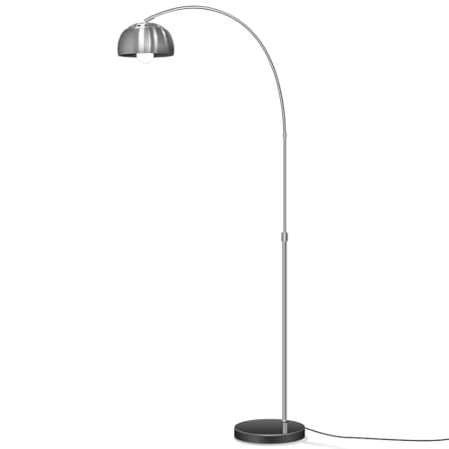 Luminária Chão Piso Arco Base Mármore Ajustável, Luminária de Chão, Com Lâmpada LED de 6W, Interrutor de Pé, Base Preta, Vão Não Regulável, 110-240V