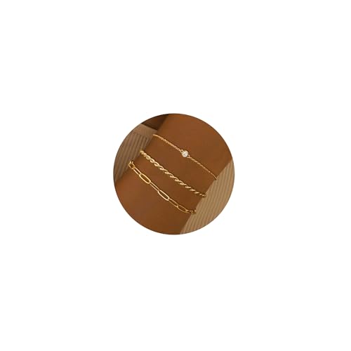 Foxgirl Tobilleras de oro para mujer, chapadas en oro de 14 quilates, tobilleras de plata para mujer, impermeables, en capas, con cuentas de hoja de circonita cúbica, tobilleras de cadena cubana