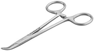 Mosquito Pet Grooming Haemostat Dog, Cat, Small Pet Ear Hair Puller Locking Forceps MOSQ (Curved), Silver, 12.5 cm