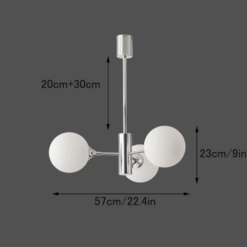 Suspension 3 lumières salon moderne et plafonnier verre crème - 8