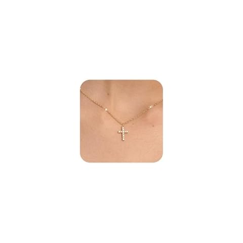 Tewiky Cross Necklace for Women, Dainty Simple 14k Gold Plated Cross Pendant Cute Necklaces for Women Gold Jewelry Cover