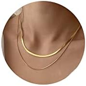 CHESKY Layered Necklace for Women, Double Layer Snake Chain Necklace 14k Gold Plated Layering Herringbone Necklace Gold Chunky Thick Chain Choker Necklace Gifts for Girls
