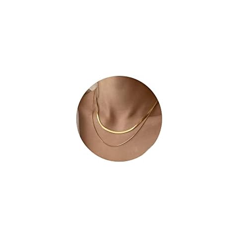 CHESKY Layered Necklace for Women, Double Layer Snake Chain Necklace 14k Gold Plated Layering Herringbone Necklace Gold Chunky Thick Chain Choker Necklace Gifts Cover